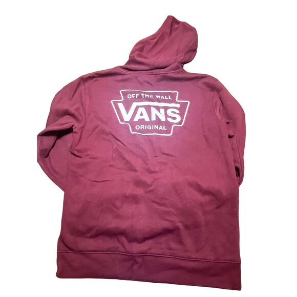 Vans Off the Wall Hoodie Kangaroo Pocket Front Back Graphic Maroon Burgundy Sz M - Picture 3 of 5